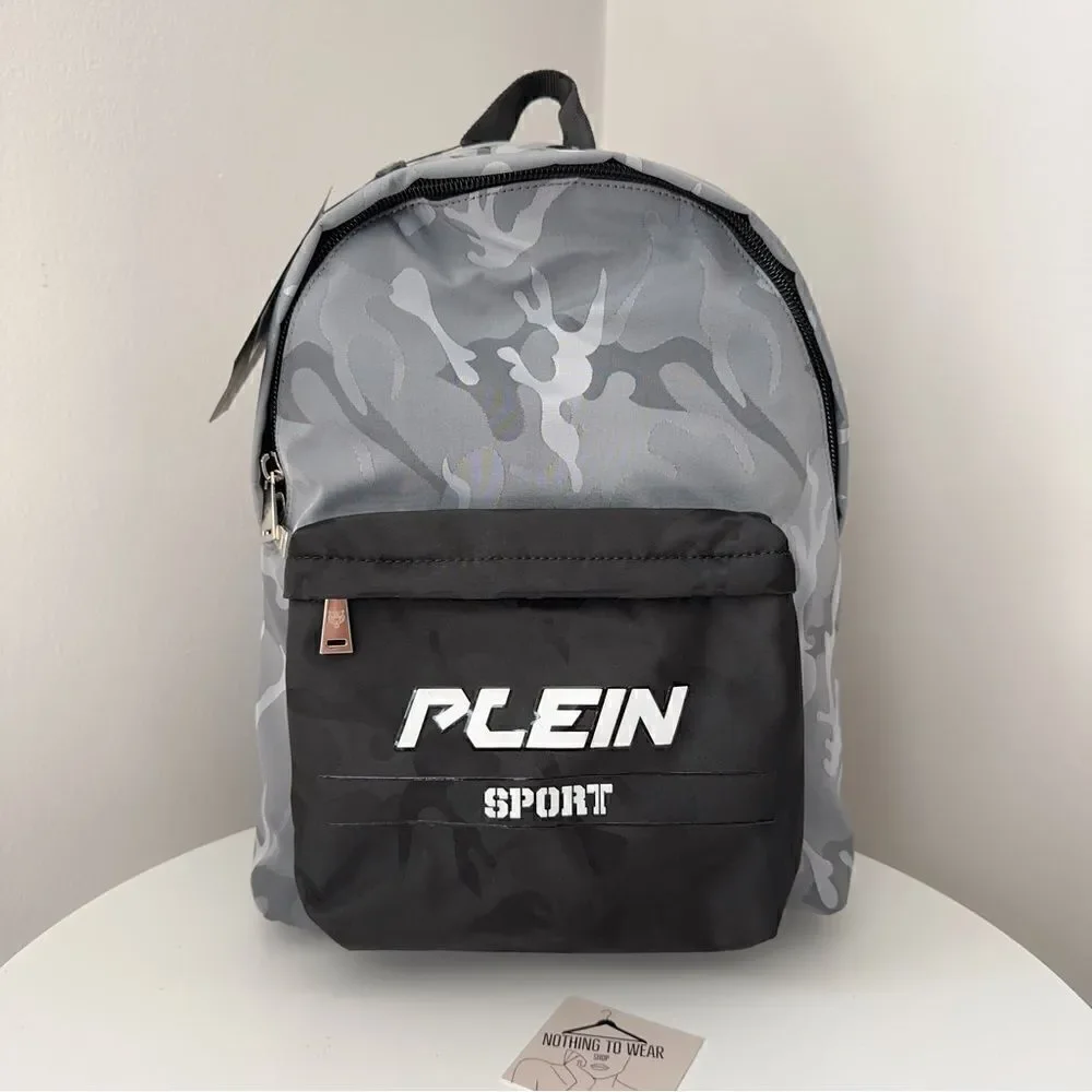 PHILIPP PLEIN SPORT Backpack Camo Grey Logo Camouflage Designer
